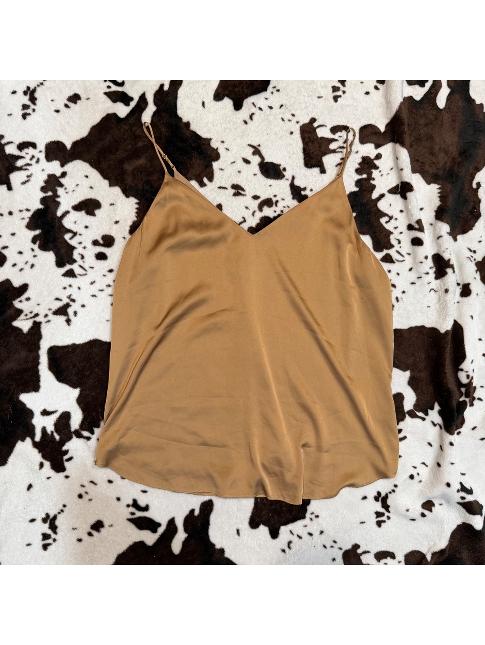 Express Downtown Cami Tan Satin V Neck Adjustable Strap Tank Top Large